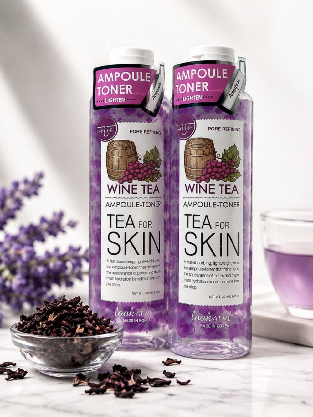 2 pack Look At Me Wine Tea Ampoule Toner 250ml Korean Hydrating K-Beauty NWT